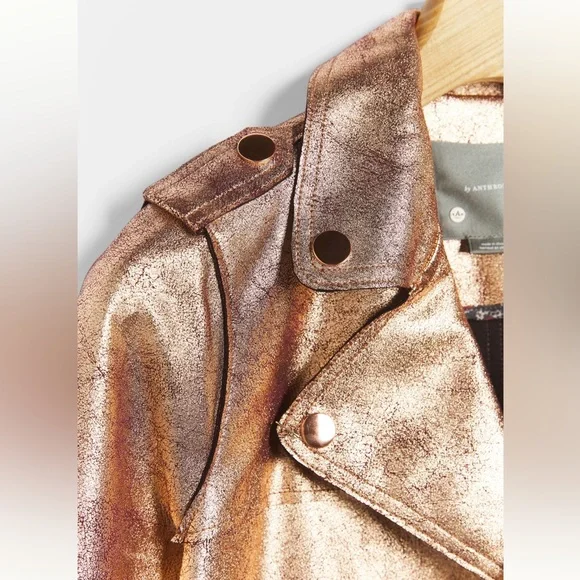 Anthropologie Gold Leather Motorcycle Jacket - Picture 6 of 13
